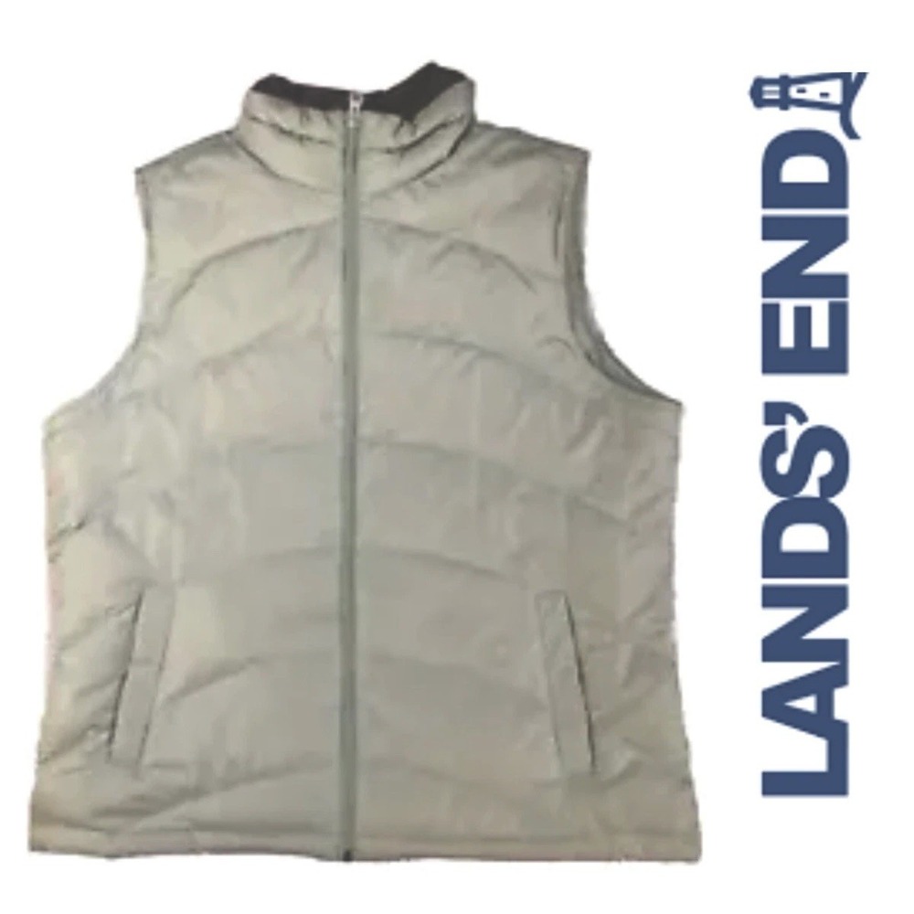Lands End Women's DOWN Filled - Large (14/16)- Puffer Vest - Full Zip - Lt Blue